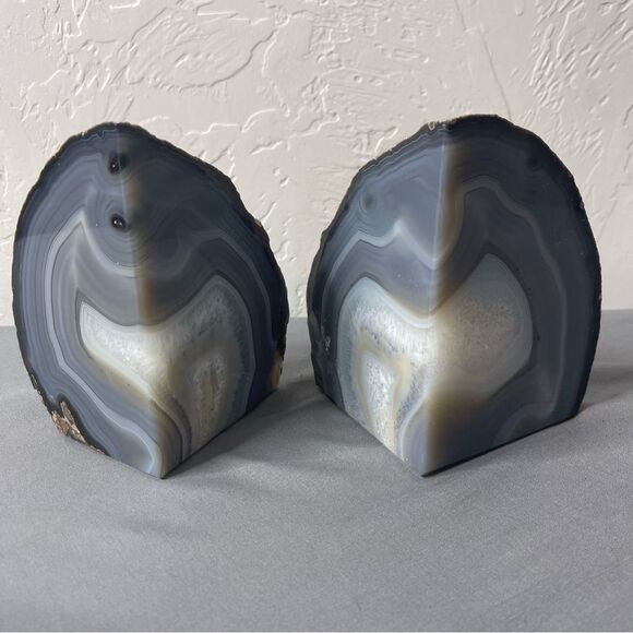Crystal Droozy Agate Bookends Blue Thunder Egg Witchy Hippy Decor Medium - Picture 2 of 6